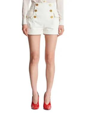 6-Button White Denim Shorts