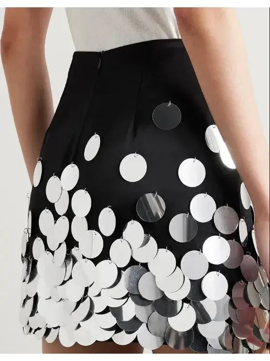 Black and Silver Paillette-Embellished Mini Skirt