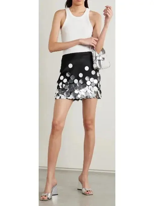 Black and Silver Paillette-Embellished Mini Skirt