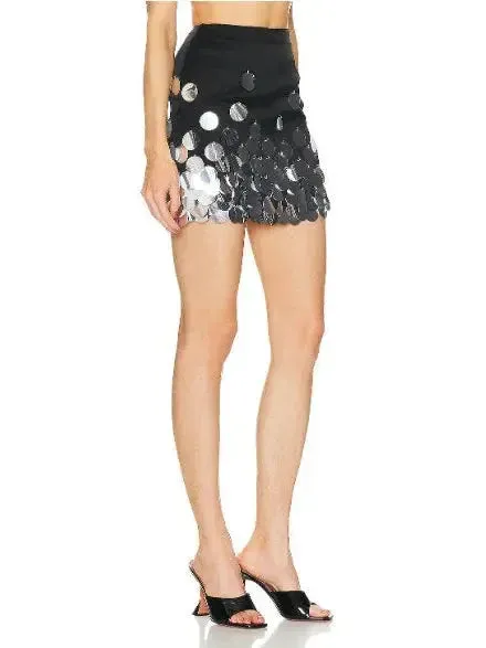 Black and Silver Paillette-Embellished Mini Skirt