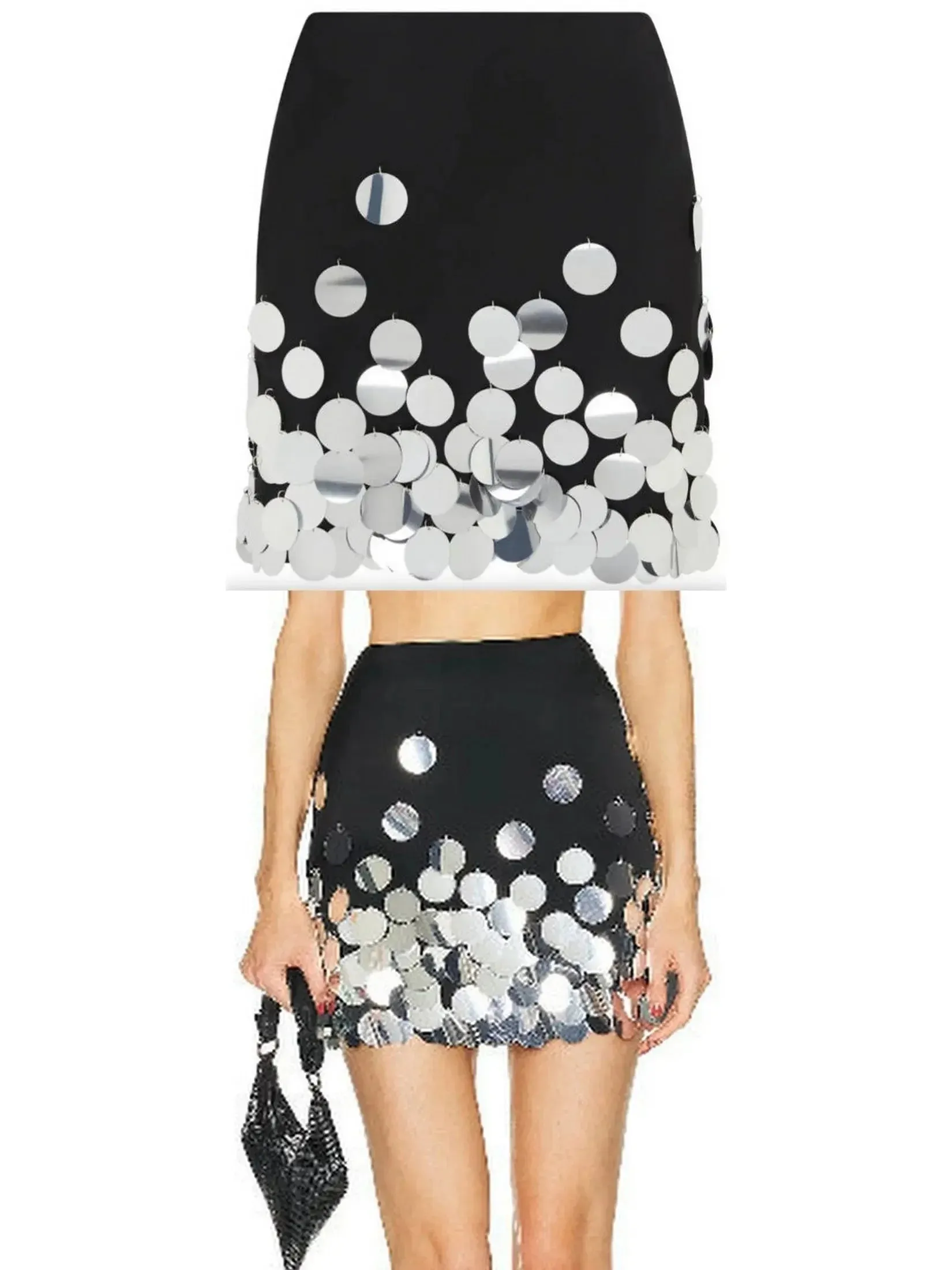 Black and Silver Paillette-Embellished Mini Skirt