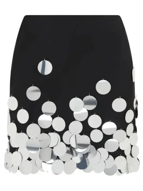 Black and Silver Paillette-Embellished Mini Skirt