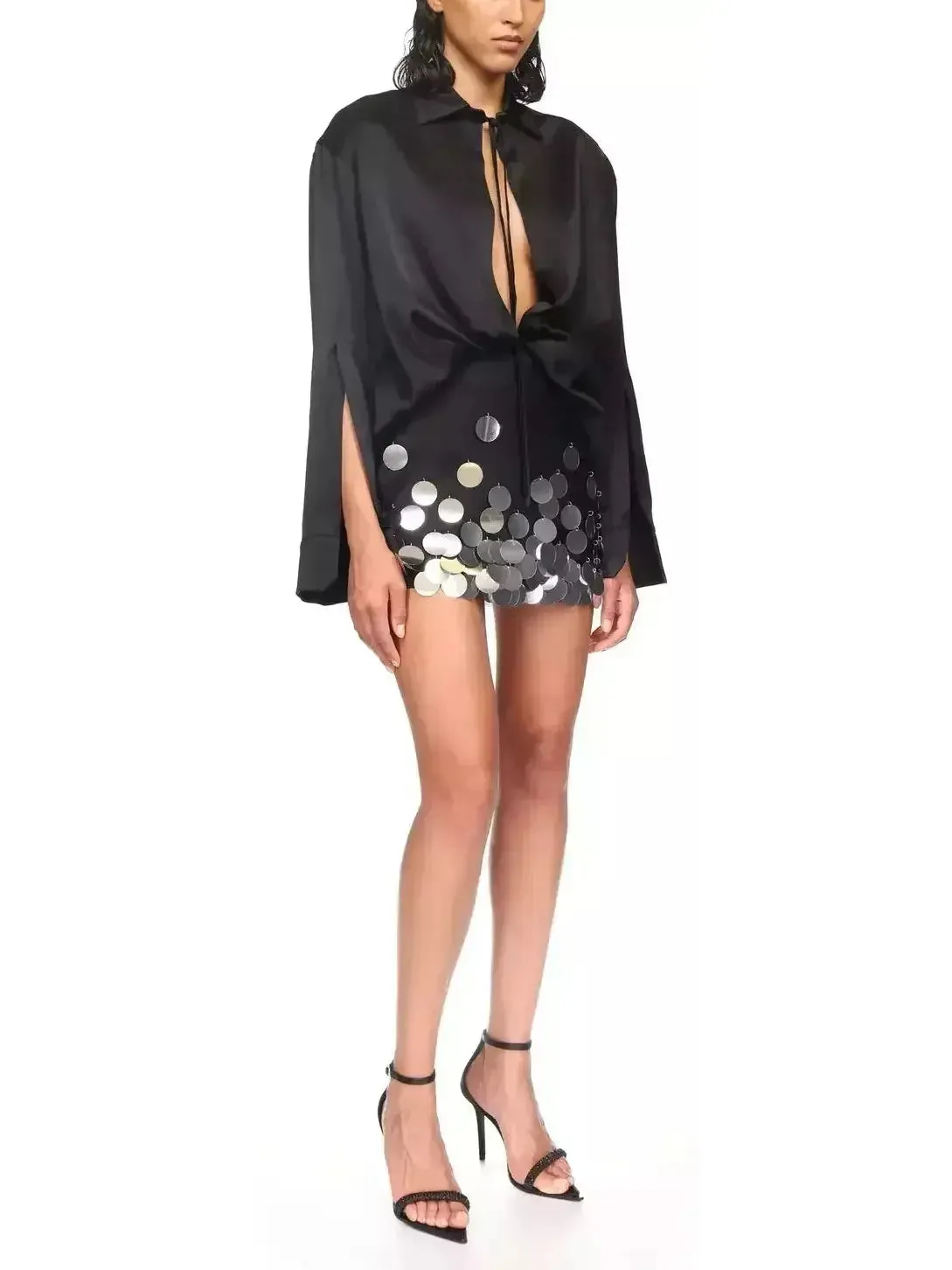 Black and Silver Paillette-Embellished Mini Skirt