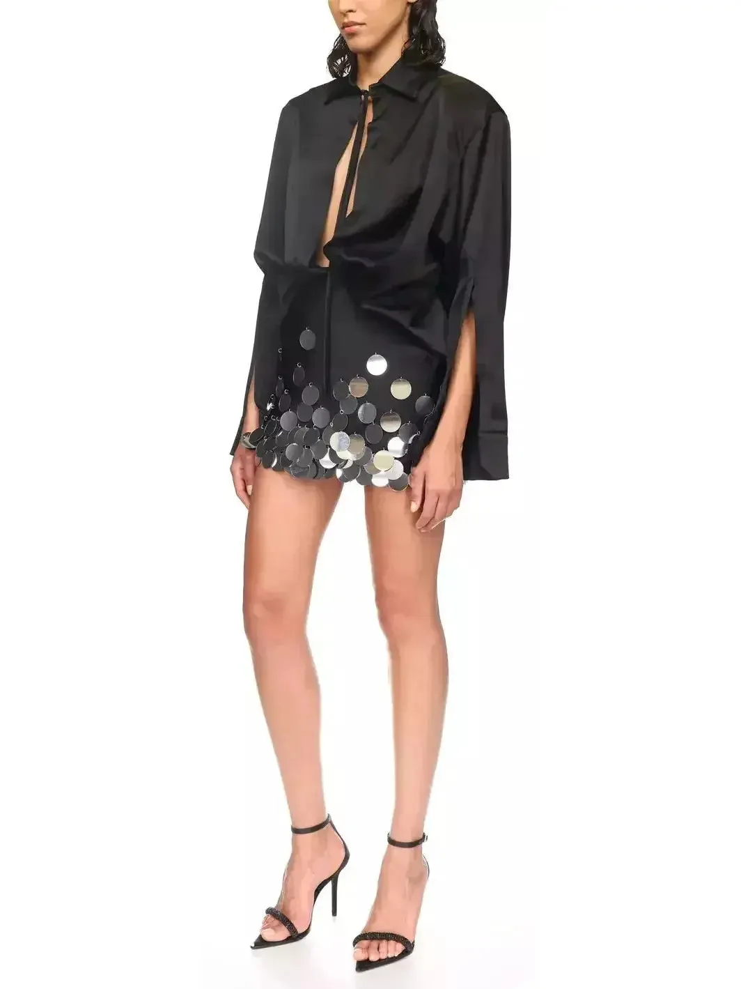 Black and Silver Paillette-Embellished Mini Skirt