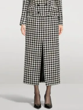 Black and White Houndstooth Split Midi Skirt