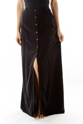 Black Buttoned Maxi Skirt