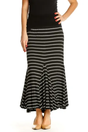 Black Striped Casual Flared Skirt