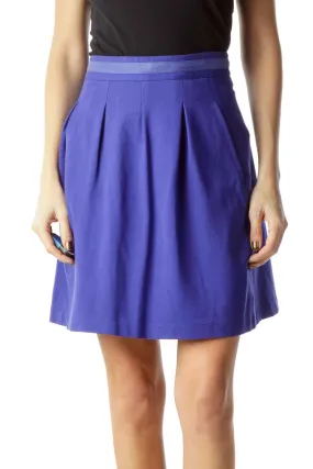 Blue Pocketed Pleated Mini Skirt