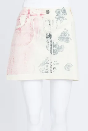 Cream Wool Mini Skirt With Faded Print