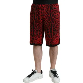 Dolce & Gabbana Red Leopard Print Viscose Bermuda Shorts