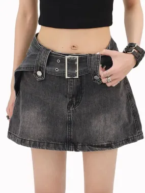 Grunge Buttoned Belt Loop Mini Skort