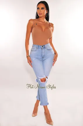 Light Denim High Waist Ripped Jeans