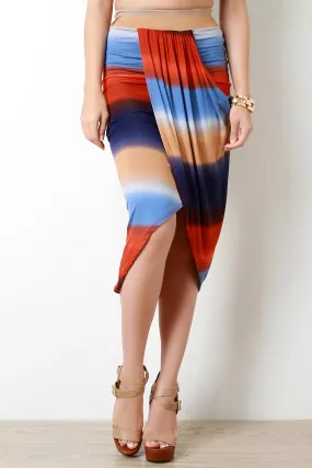 Multicolor Stripe Front Drape Midi Skirt