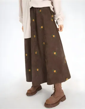 Sunflower Embroidered Corduroy Maxi Skirt