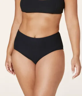 The High Waist Bikini Bottom - Ribbed - Black